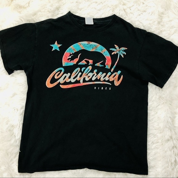 Vintage California graphic black short sleeve tee, teal and orange bear mens M - Picture 1 of 4